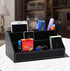 Black PU Leather Remote Controller Holder, Desk Caddy Stationery Organizer, L:9.45 x W:5.3 x H:4.3 inches