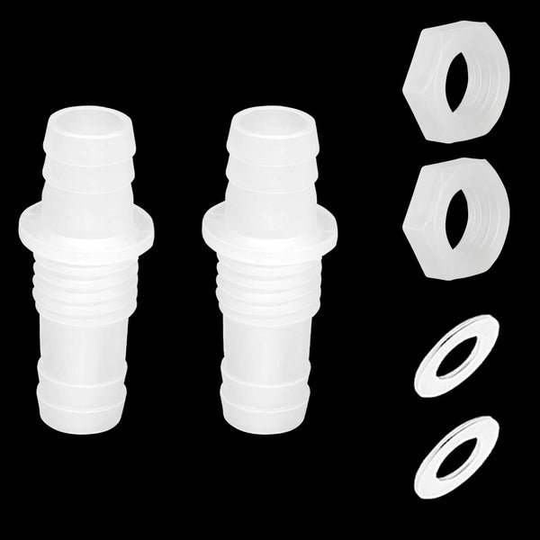 Feelers 3/8" Hose Barb Thru-Bulk Bulkhead Fitting, Plastic Adapter Union Mender Splicer (Pack of 2)