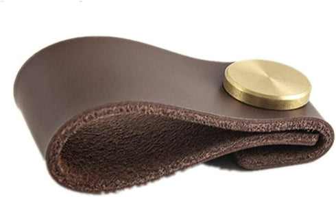 PuLaif Furniture Leather Handles,Cabinet Handle,4Pcs Single Hole Top Layer Leather Handle Wardrobe Shoe
