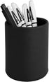 PU Leather Pen Pencil Holder Cup, Desk Organizer Stand for Brushes, Scissors, Office Home School (Black, 3.3" x 3.3" x