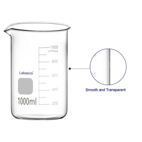 Glass Beaker Set, Borosilicate Glass Graduated Low Form Griffin Beakers in 5 Sizes, 50 ml/100 ml/250 ml/500 ml/1000 ml (1 L), Combo Pack