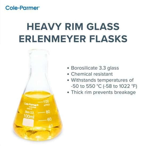 Cole-Parmer Essentials Glass Erlenmeyer Flasks, Graduated, Heavy Rim, 125 ml, case of 12