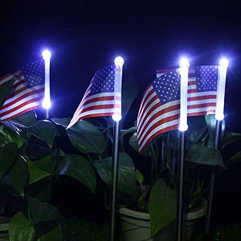 Epicgadget Solar Lights Outdoor, 2 Pieces American Flag Shaped Solar Powered Garden Lights for Pathway Decor