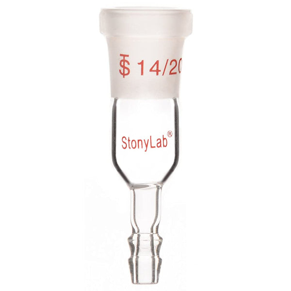 StonyLab Glass Straight Inlet Adapter with 14/20 Female Glass Joint and 8mm ID 12mm OD Hose Connection