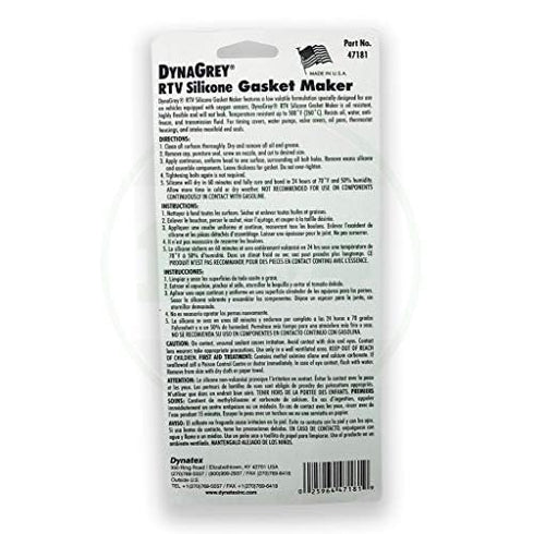 47181 DynaGrey Low Volatile RTV Silicone Gasket Maker, -85 to 500 Degree F, 3.8 oz Carded Tube, Grey