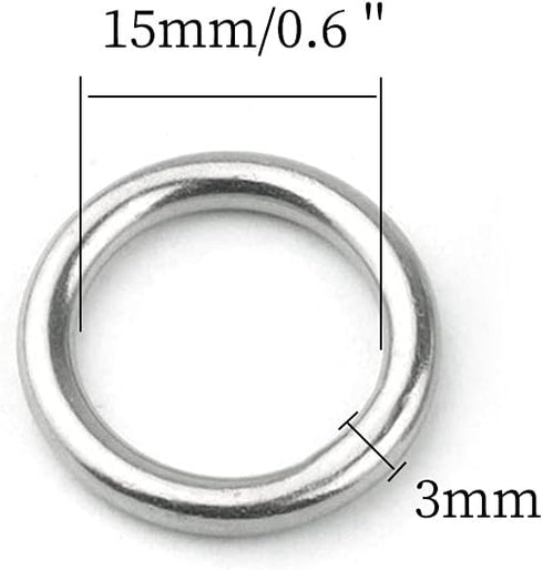30 PCS Welded Stainless Steel O-Ring - Welded Round Rings for Camping Belt, Dog Leashes, Luggage Accessories (3mm×15mm
