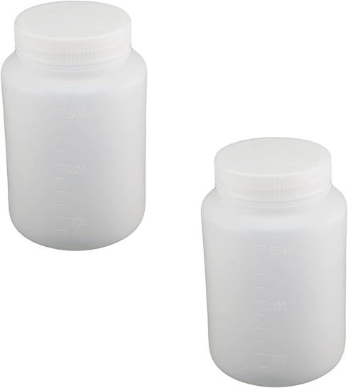 Bettomshin 2Pcs 500ml PE Plastic Bottles, Wide Mouth Lab Reagent Bottle, Liquid/Solid Sample Storage