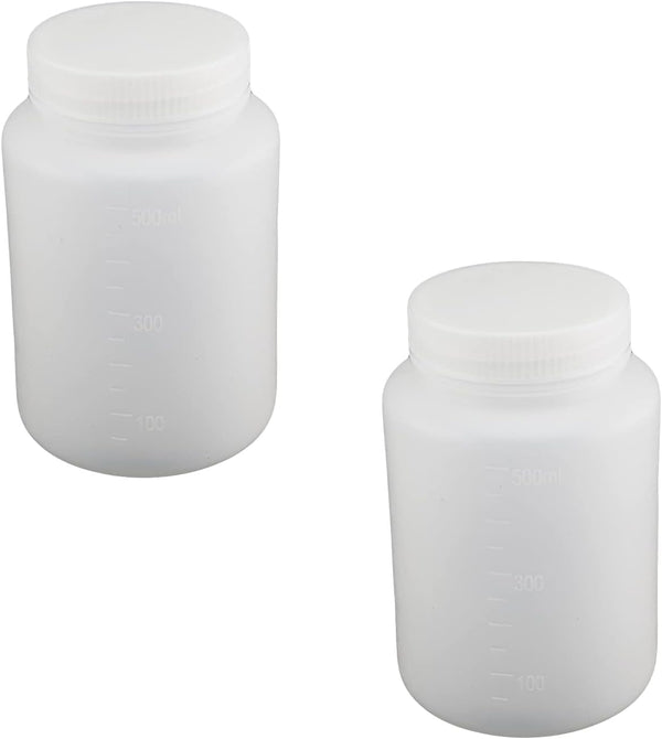 Bettomshin 2Pcs 500ml PE Plastic Bottles, Wide Mouth Lab Reagent Bottle, Liquid/Solid Sample Storage