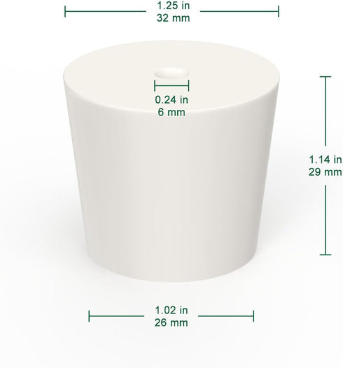 Solid Rubber Stoppers with Single Hole, Size 6#, Set of 5, Precision Tapered Lab Seal Rubber Stoppers for Air-Tight Control