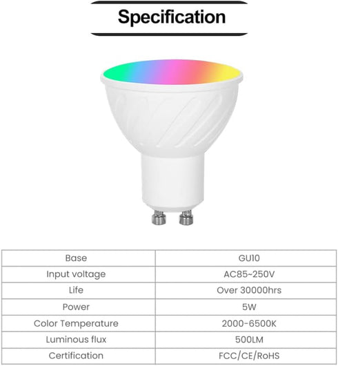 ngnsky GU10 Dimmable Bulbs 5W Homekit Smart RGBCW LED Light Works with Homekit Siri Voice Control