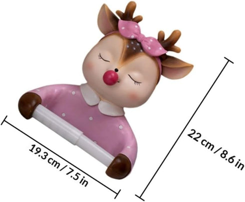 KALLORY Cartoon Deer Toilet Paper Holder Wall Mounted Roll Paper Rack Bathroom Accessory Cute Tissue Shelf Tool-Free