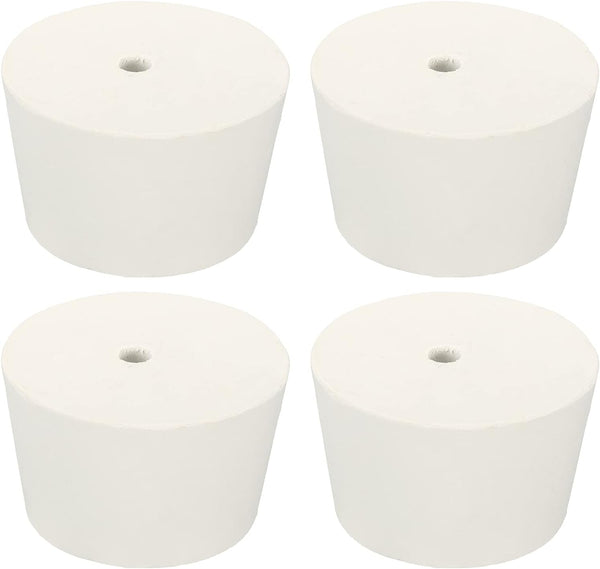 MECCANIXITY Rubber Tapered Plug 51mm to 62mm with 8mm Hole, White Test Tubes Bungs Stopper, 4 Pieces for Lab Home