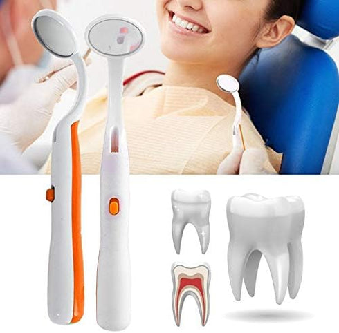 2 Pcs Dental Mirror with Light Tool - LED Lighted Teeth Inspection Mirror, Anti Fog Curve Angle