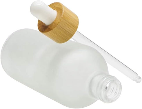 4 Pack Frosted Glass Dropper Bottles, 100ml/3.4oz Essential Oil Bottles with Eye Dropper and Bamboo Lids
