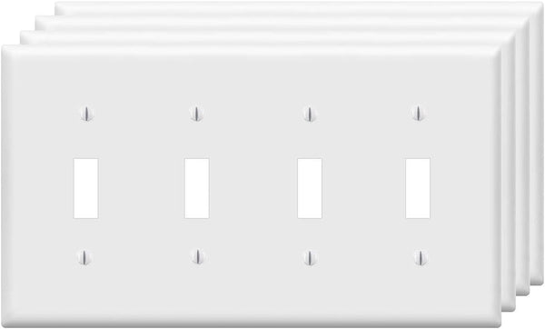 Toggle Light Switch Wall Plates, 4-Gang Electrical Cover Plate, Unbreakable Thermoplastic Faceplate, White (4 Pack)