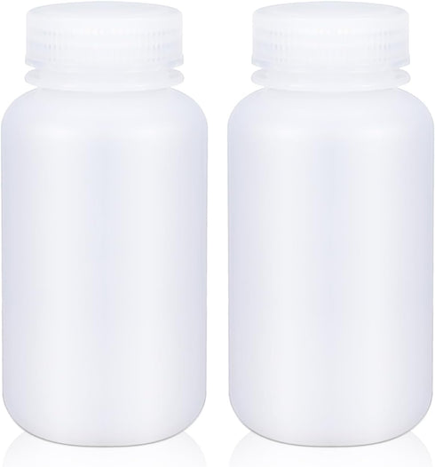 8.4 oz Wide Mouth Lab Reagent Bottle, Sealed Leak-proof Translucent HDPE Chemical Container, Pill Bottle (2 Pcs)