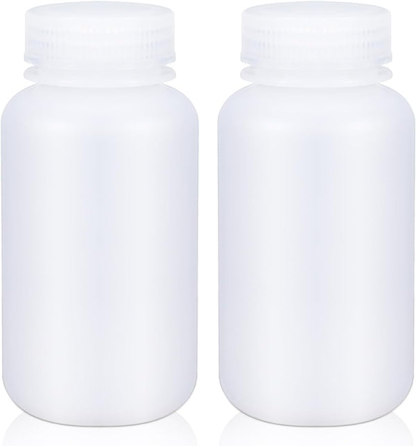 8.4 oz Wide Mouth Lab Reagent Bottle, Sealed Leak-proof Translucent HDPE Chemical Container, Pill Bottle (2 Pcs)
