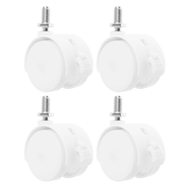 4pcs 1.5-inch White Plastic Furniture Casters with Brake, Universal Swivel Cart Wheels