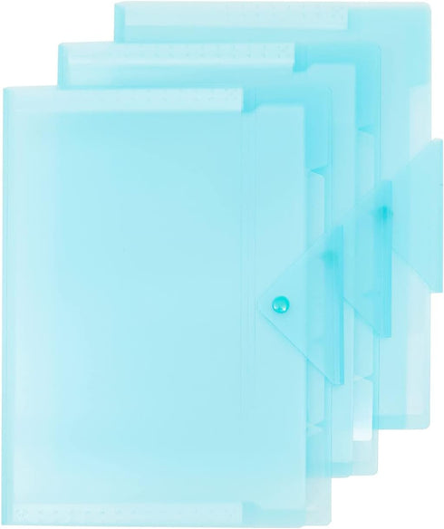 Okuna Outpost 3 Pack Expanding File Folder, Pocket Document Organizer with Snap Closure and Labels (Letter Size, Blue)