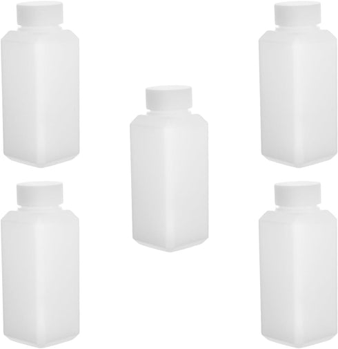 5Pcs 4.06oz Plastic Bottles Lab Chemical Reagent Bottles 25ml Small Mouth Liquid Solid Square Bottles Sample Storage Container Sealing Storage Bottles with White Cap 4.13x1.57in(HxW) by Aicosineg