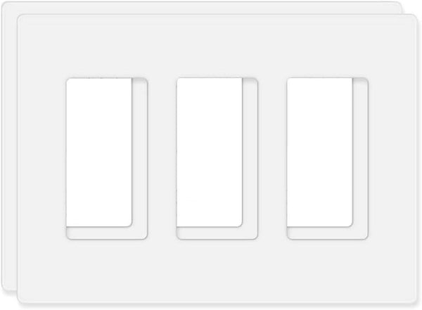 Screwless Decorator Wall Plates 3-Gang Switch Outlet Electrical Cover Plate, Unbreakable Thermoplastic Faceplate, White