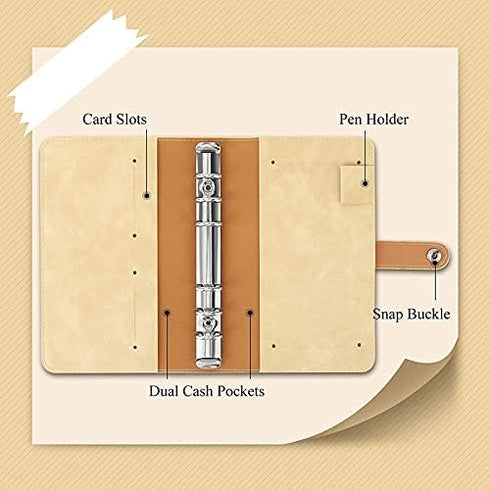 Planner Binders, PU Leather Notebook Cover with 6 Refillable Notebooks for A6 Filler Paper, Brown