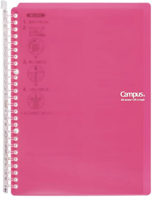 Kokuyo Campus Smart Ring Binder - B5 Pink Notebook Up to 60 Sheets, 26 Holes, Japan Import