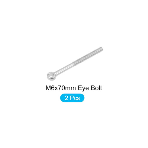 Shoulder Swing Lifting Bolt (M6x70mm) 2Pcs, 304 Stainless Steel Eye Bolts - Silver for Home Renovation, Pipeline Gate
