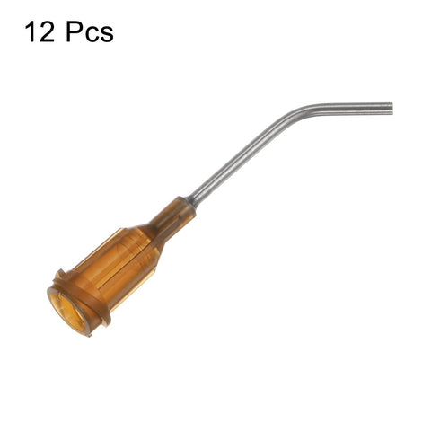12pcs Blunt Tip Dispensing Needles - 17 Gauge 45 Degrees Bent Tips for Oil or Glue Applicator, Brown