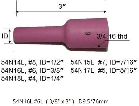 RIVERWELD TIG Gas Lens Ceramic Cup Long Size Kit 54N18L (4L 1/4") 54N17L (#5L 5/16") 54N16L (#6L 3/8") 54N15L (#7L