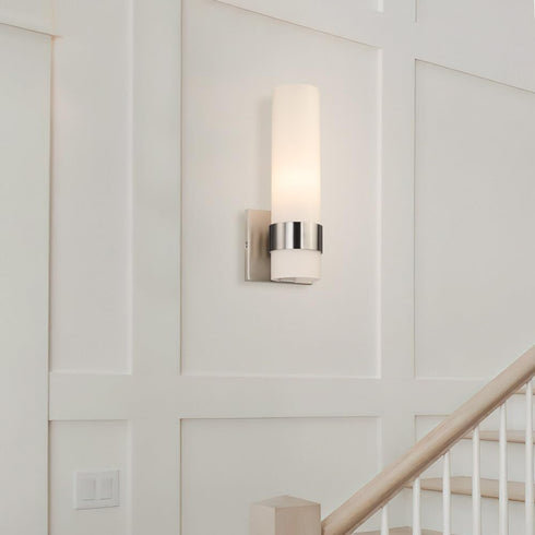 XiNBEi Lighting ADA Wall Sconce, Opal Cylinder Glass in Brushed Nickel, Bathroom Vanity Light for Living Room