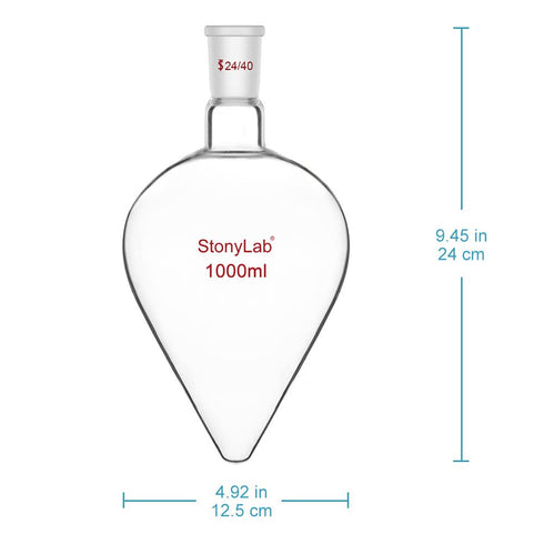 stonylab Recovery Flask, Heavy Wall Single Neck Borosilicate Glass Rotary Evaporator Flask, 1000 ml, Pear-Shaped