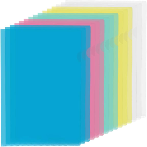YoeeJob 15 Packs Clear Document Folders, L-Type Clear Plastic Folders for Standard 8.5"x11" and A4 Sheets