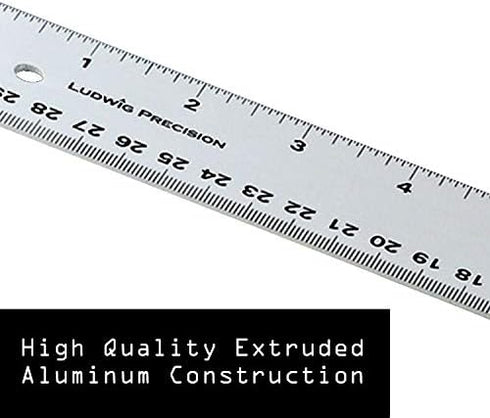 Ludwig Precision Aluminum Straight Edge Ruler, 12-Inch, Silver