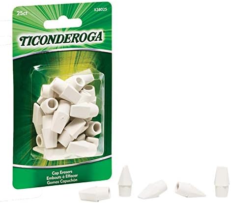 Dixon Ticonderoga DIX38025 Wedge Cap Erasers, White - 25 Count for Grade K-12