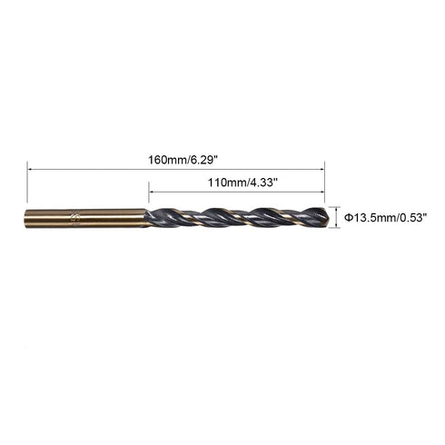 13.5mm Twist Drill Bit, High Speed Steel 4341, Gold and Black Coated for Metal, Wood, Plastic DIY