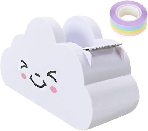 Girls Tape Dispenser Set, Cute Cloud Tape Dispenser + Rainbow Tape, Tape Cutter for Office Desk