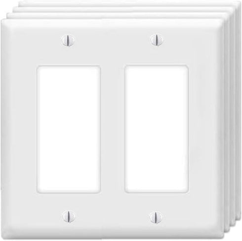 Decorator Wall Plates 2-Gang Switch Outlet Electrical Cover Plate, Unbreakable Thermoplastic Faceplate, White (4 Pack)