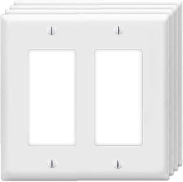 Decorator Wall Plates 2-Gang Switch Outlet Electrical Cover Plate, Unbreakable Thermoplastic Faceplate, White (4 Pack)