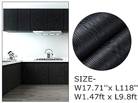17.7"x118" Black Wood Peel and Stick Contact Paper Self Adhesive Wallpaper for Wall Countertop Cabinet Shelf Home