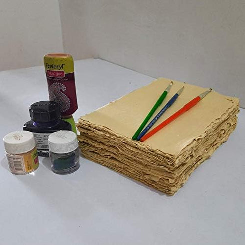 Deckle Papers 150 Size-A4 Pack of-50-Brown Handmade Deckle Edge Printer Friendly Blank Paper Mixed Media Loose Leaf