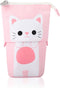 iSuperb Cute Cat Telescopic Pencil Pouch Case with Zipper, Canvas Stationery Box for Kids, 7.5 x 4.9 x 3.0 inch