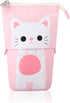 iSuperb Cute Cat Telescopic Pencil Pouch Case with Zipper, Canvas Stationery Box for Kids, 7.5 x 4.9 x 3.0 inch
