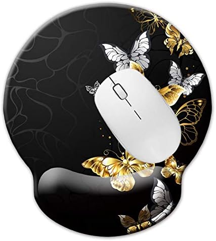 Memory Foam Wrist Support Mouse Pad Comfortable Padded Wrist Mousepads 9in X10in Desktop Notebook Mouse Mat (Silver Golden Butterfly foam) by NNAKAPAKA