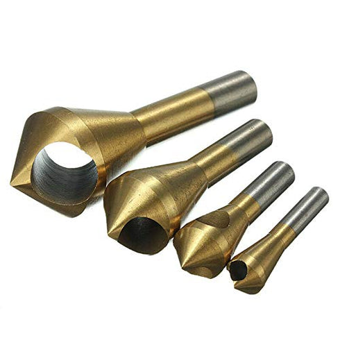 TJP 4pcs Chamfer Countersink Deburring Drill Bit, Crosshole Cutting Metal Wood Tools