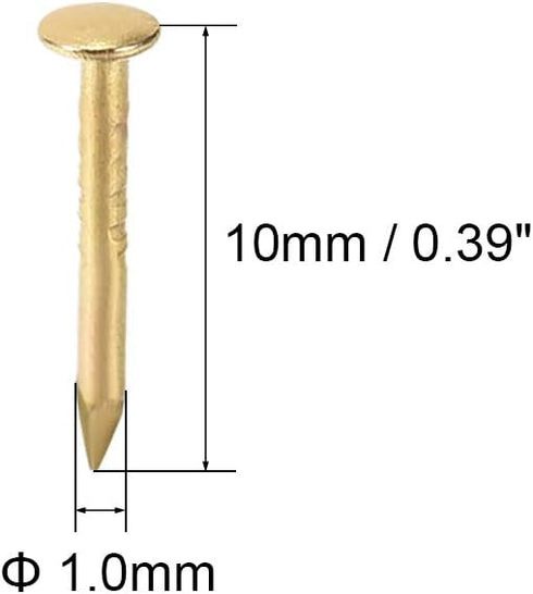 uxcell Small Tiny Hardware Nails Iron 1X10mm(DxL) for DIY Decorative Wooden Boxes Accessories, Gold Tone 500pcs