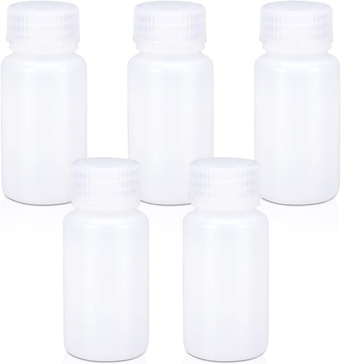 2 oz Wide Mouth Lab Reagent Bottle, 5 Pcs, Leak-proof Translucent HDPE Chemical Container, Pill Bottle