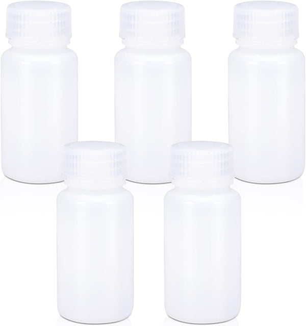 2 oz Wide Mouth Lab Reagent Bottle, 5 Pcs, Leak-proof Translucent HDPE Chemical Container, Pill Bottle