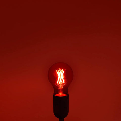 LUXRITE A19 Edison LED Red Light Bulb 4.5W (60W Equivalent) Colored Glass Filament E26 Standard Base