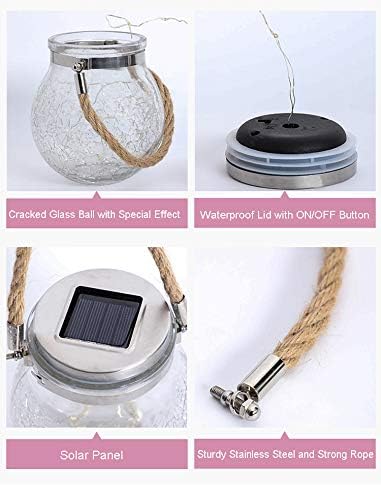 KIMI HOUSE 2 Pack Hanging Solar Powered LED Lights,Cracked Glass Ball Light, Waterproof Outdoor Christmas Decorative